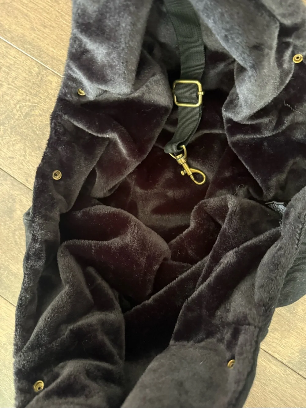 Black Pet Carrier Sling Bag - Faux Fur Lined